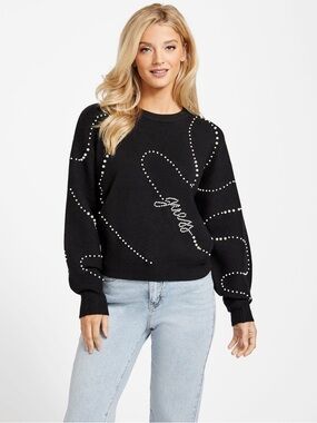 Guess Black Studded Crewneck Sweater
